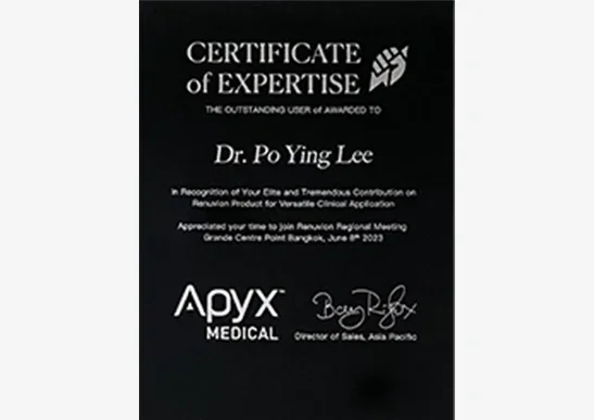 李柏穎醫師 超能電漿亞太區菁英會議參與證書