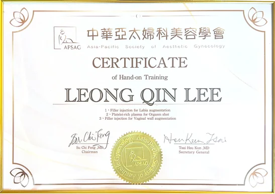 Asia-Pacific Society of Aesthetic Gynecology Certificate