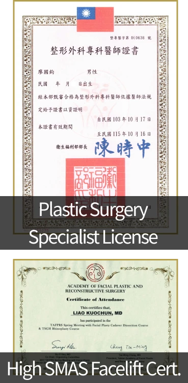 整形外科專科醫師執照以及高位筋膜拉皮手術認證
