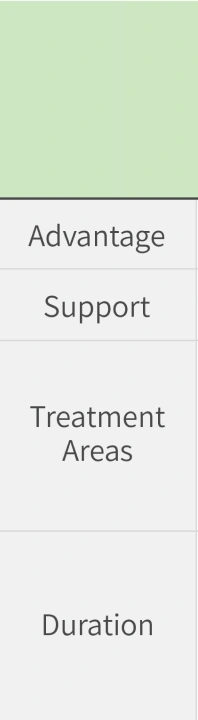 Hya-Dermis Product Comparison Table - Fixed Fields: Advantages, Support, Treatment Areas, Duration