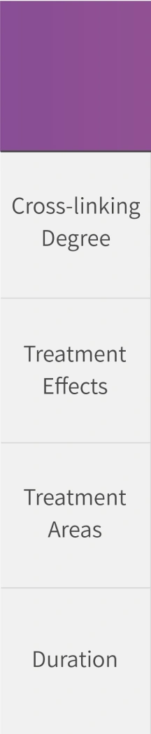 Juvederm Hyaluronic Acid Comparison Table Fixed Fields - Cross-linking Degree, Treatment Effects, Treatment Areas, Duration